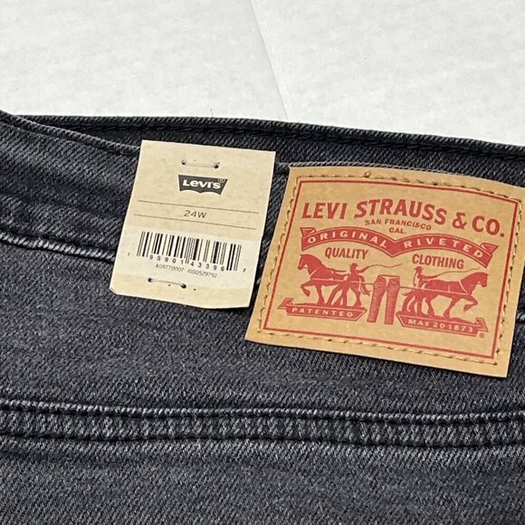 Levis Jeans Womens 24W Wedgie Straight Black Distressed Button Fly Busted Knee - Picture 4 of 12